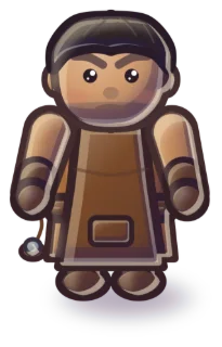 A young apprentice in a leather apron with a sling.