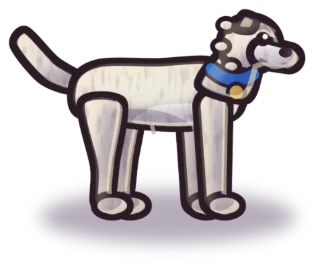A white wolfhound with a blue collar.