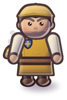 A boy in a yellow tunic carrying a smoking hive.