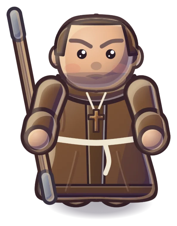 A brown-robed monk with a quarterstaff.
