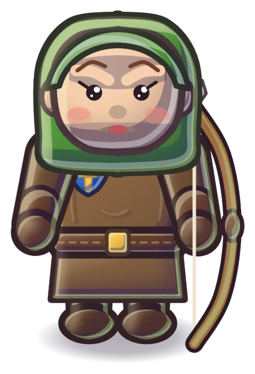 A green-hooded archer with a longbow.
