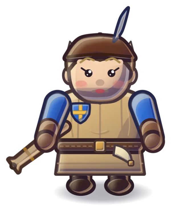 A bombardier with a feathered cap and a hand-cannon.