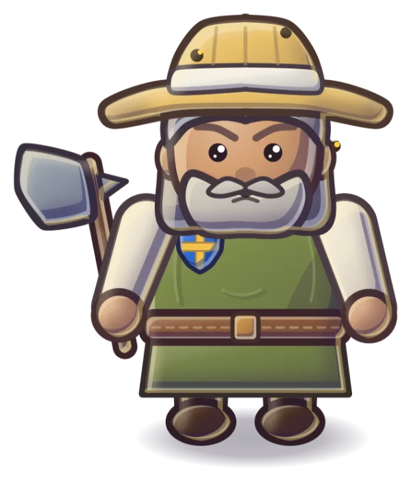 An old bearded beekeeper in a straw hat with a hatchet.