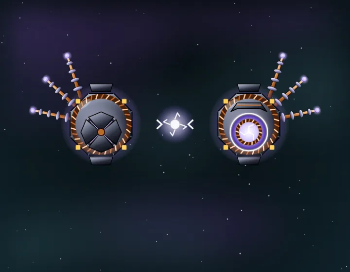 Twin Dynamos boss: two tethered dynamo spheres with fanned antennae