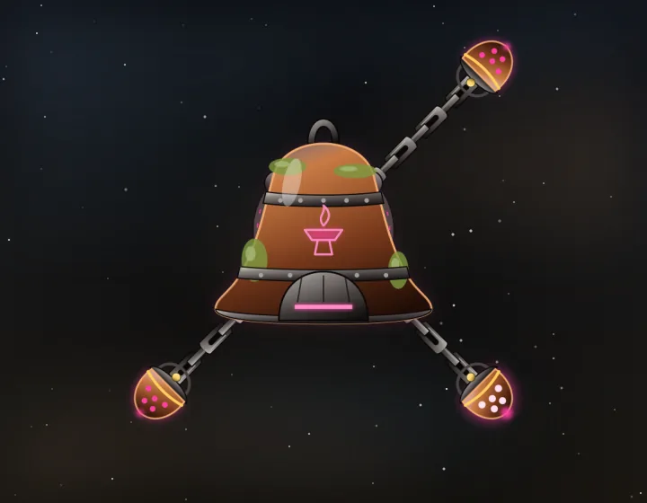 Chainwright boss: a rust-brown bell-shaped furnace swinging two chained maces