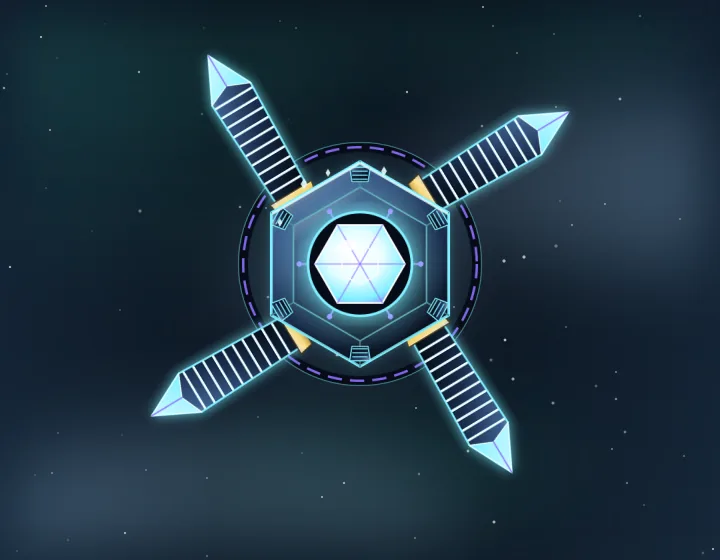 Rimefall Engine boss: a hexagonal ice engine with four crystal pylons