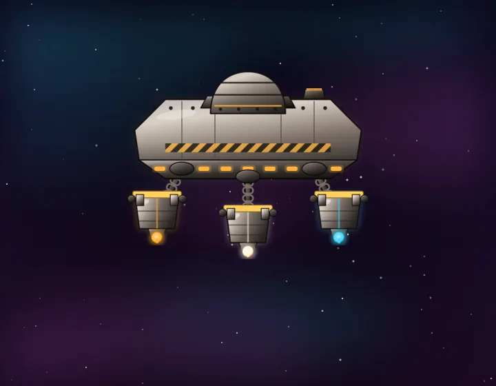 Crucible boss: a grey industrial carrier with three hanging crucible pods