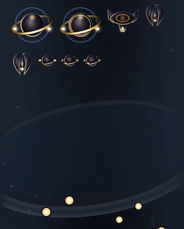 Void enemy roster lined up over the Ringworks backdrop: ringed dark spheres and eye-like sentinels