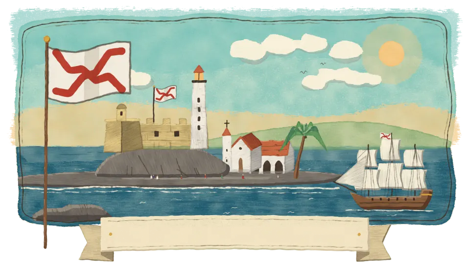 Hand-painted harbour banner for Havana, with torn watercolour edges and a blank name ribbon